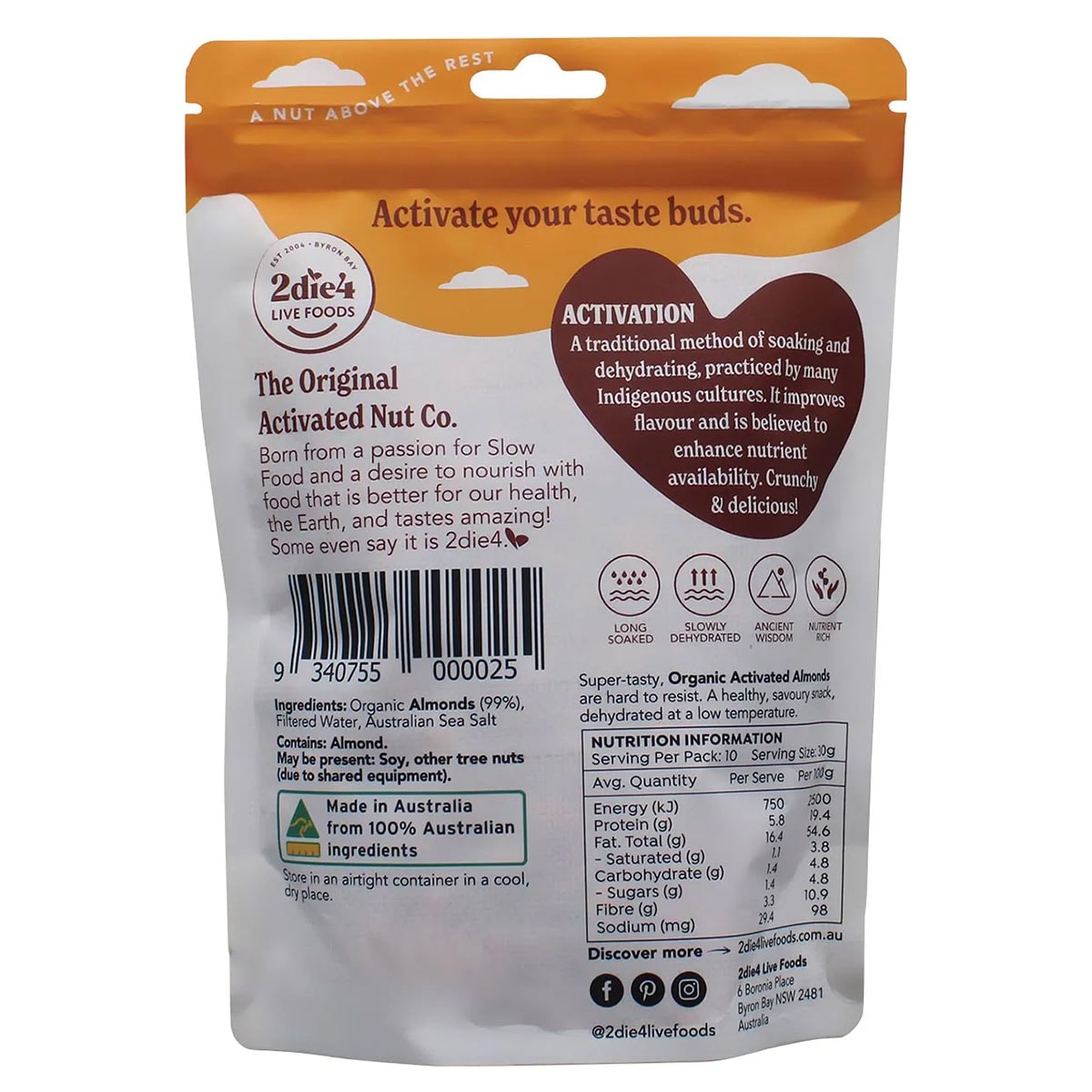 2Die4 Organic Activated Vegan Almonds 300G