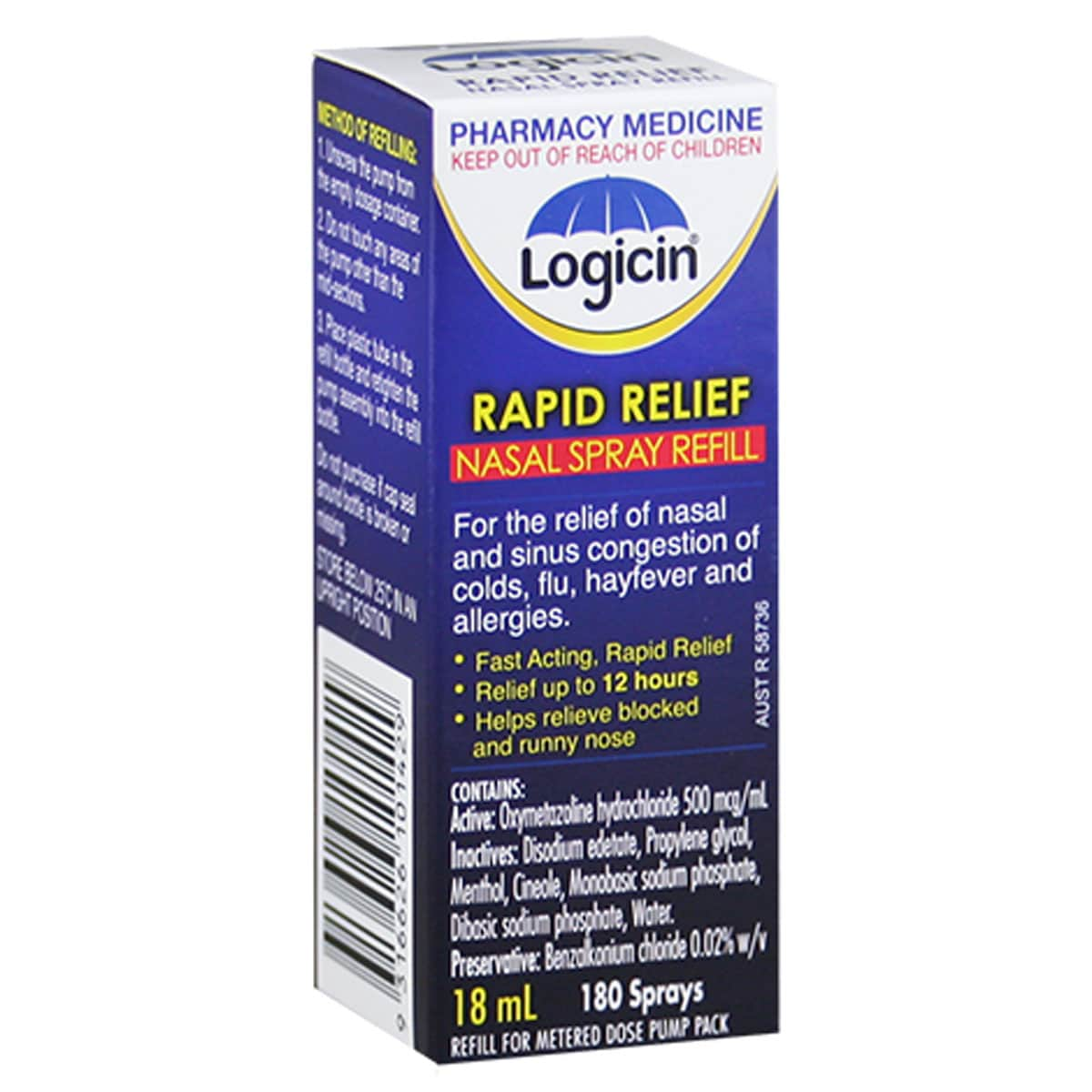 Logicin Rapid Relief Nasal Spray Refill 18ml