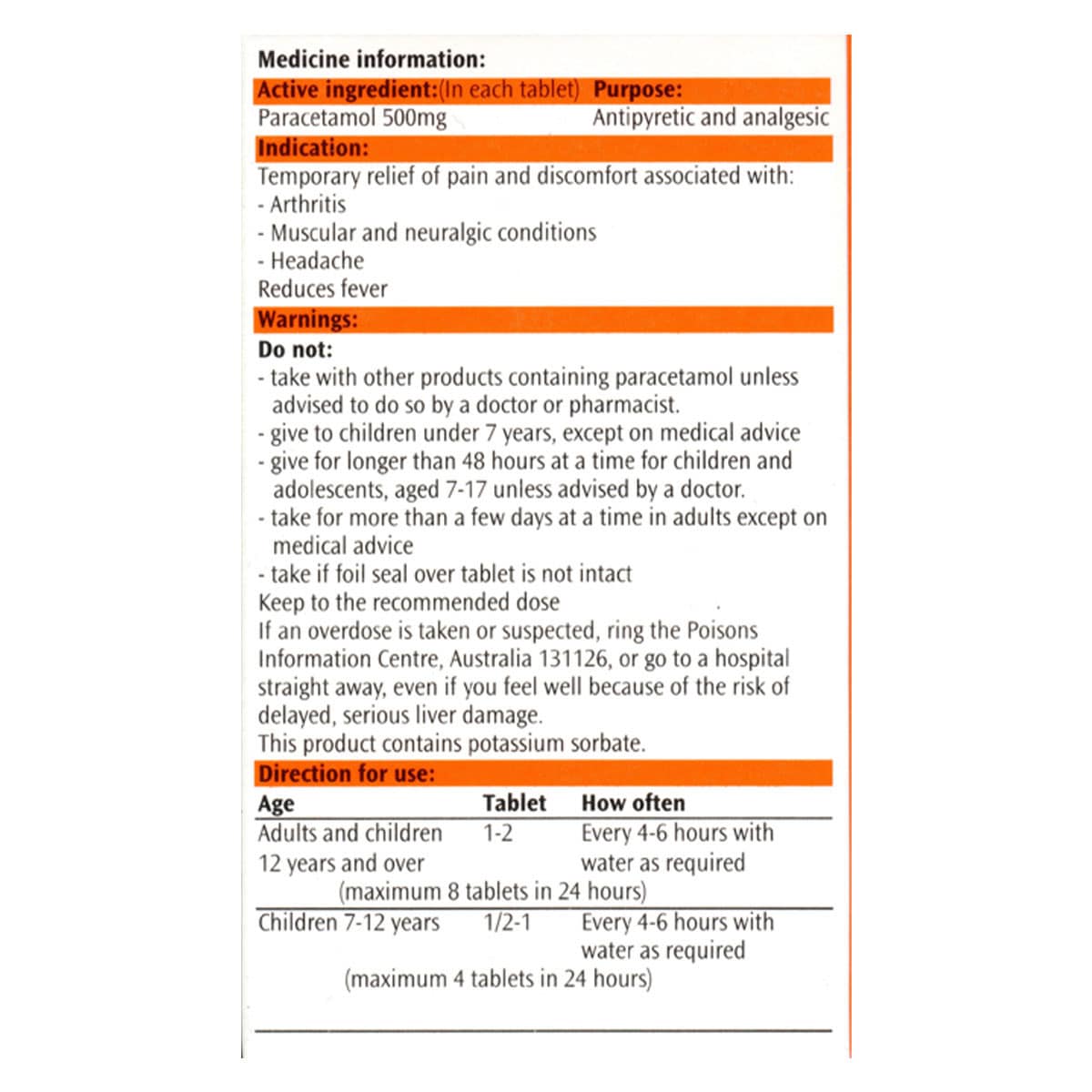 Panamax Paracetamol 500mg 100 Tablets