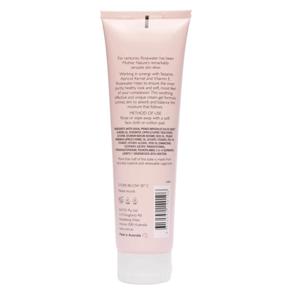 Natio Rosewater Cream-Gel Face Cleanser 100Ml