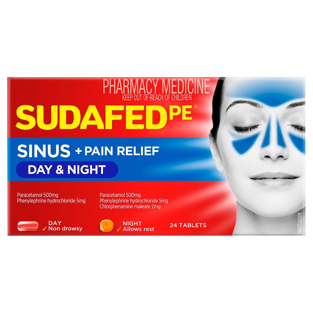 Sudafed PE Sinus + Pain Relief Day & Night 24 Tablets