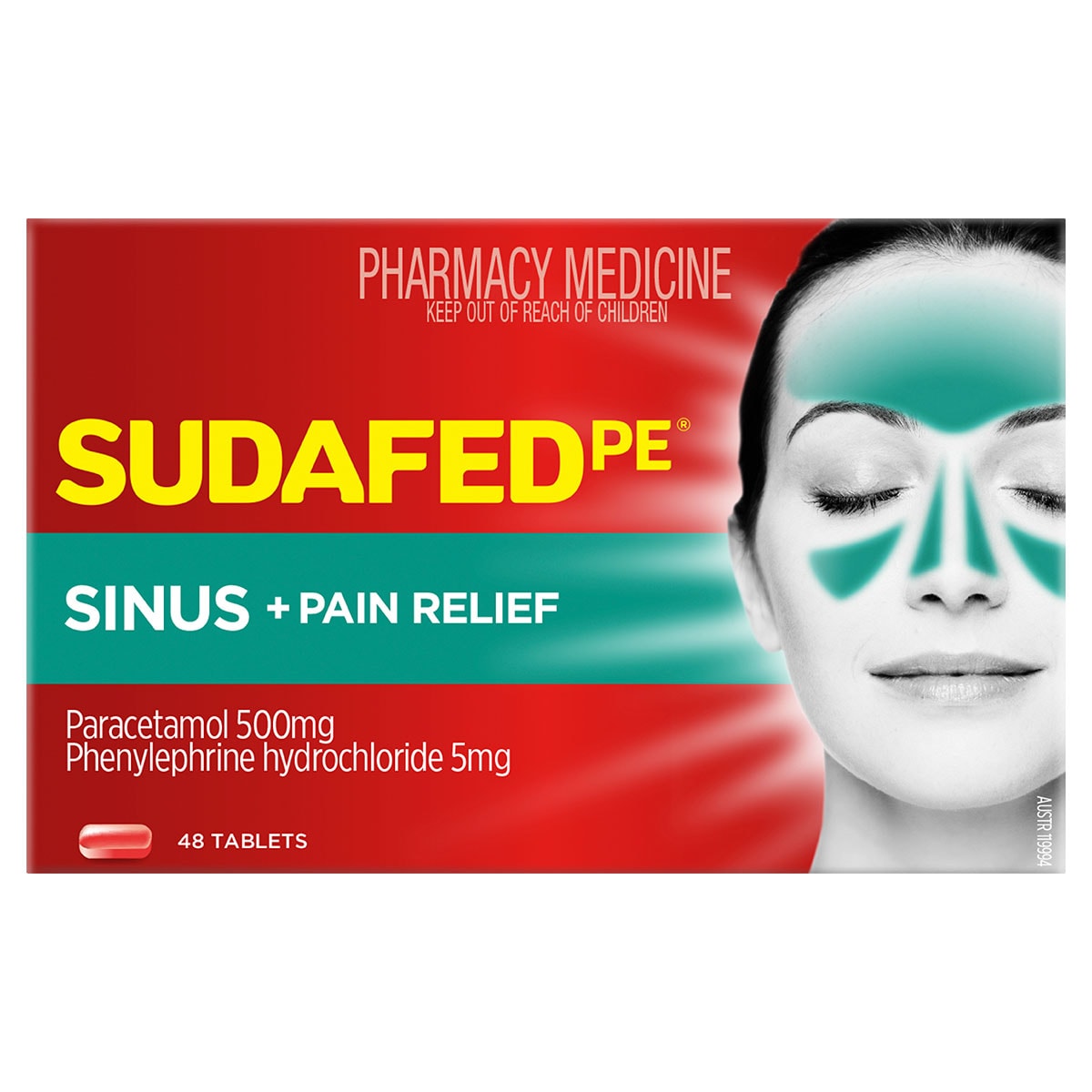 Sudafed PE Sinus + Pain Relief 48 Tablets