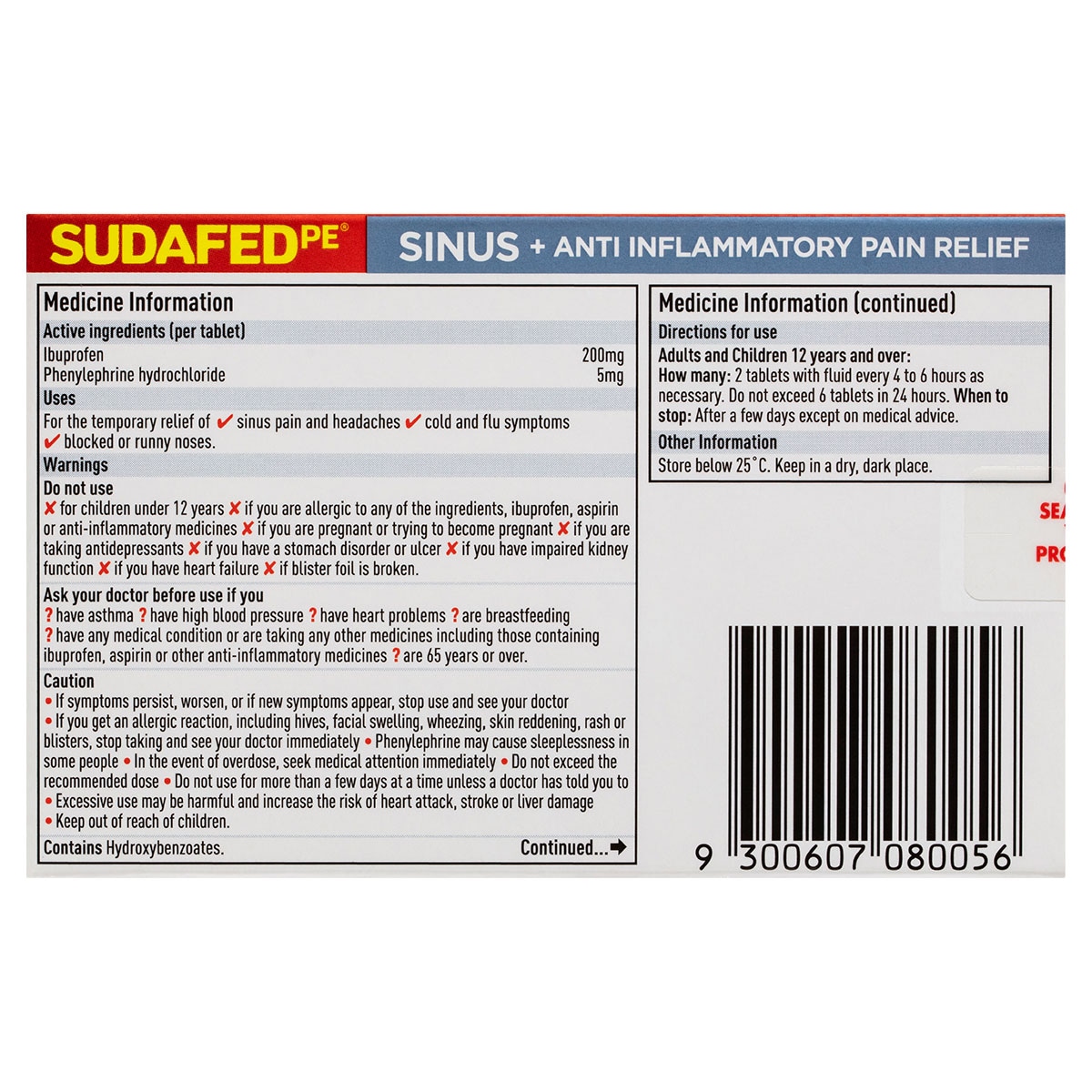 Sudafed PE Sinus + Anti-Inflammatory Pain Relief 24 Tablets