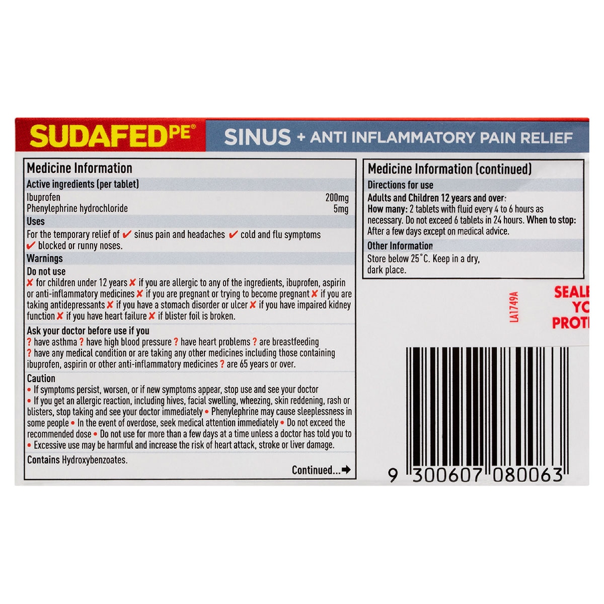 Sudafed PE Sinus + Anti-Inflammatory Pain Relief 48 Tablets