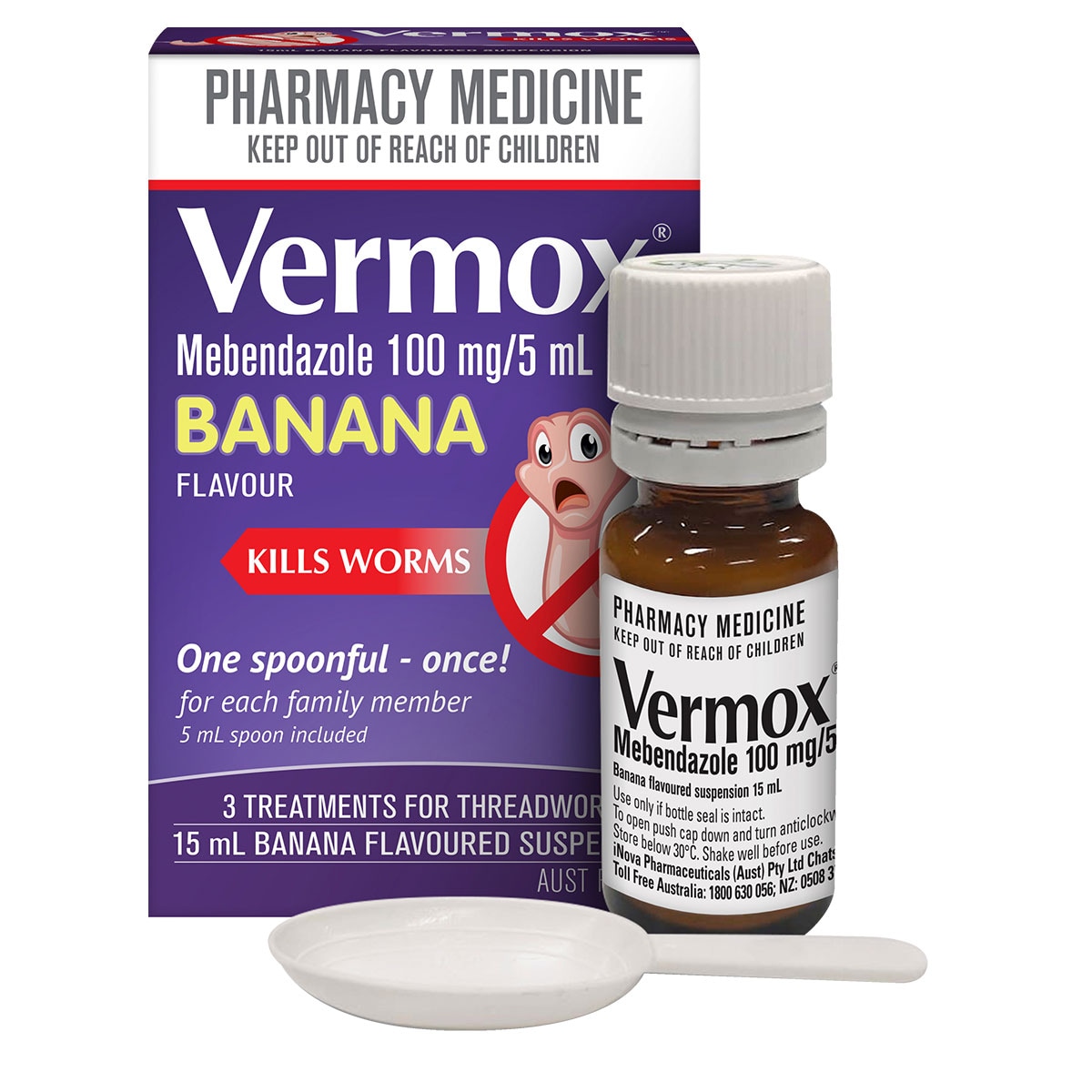 Vermox Worming Treatment Banana Flavour 15ml