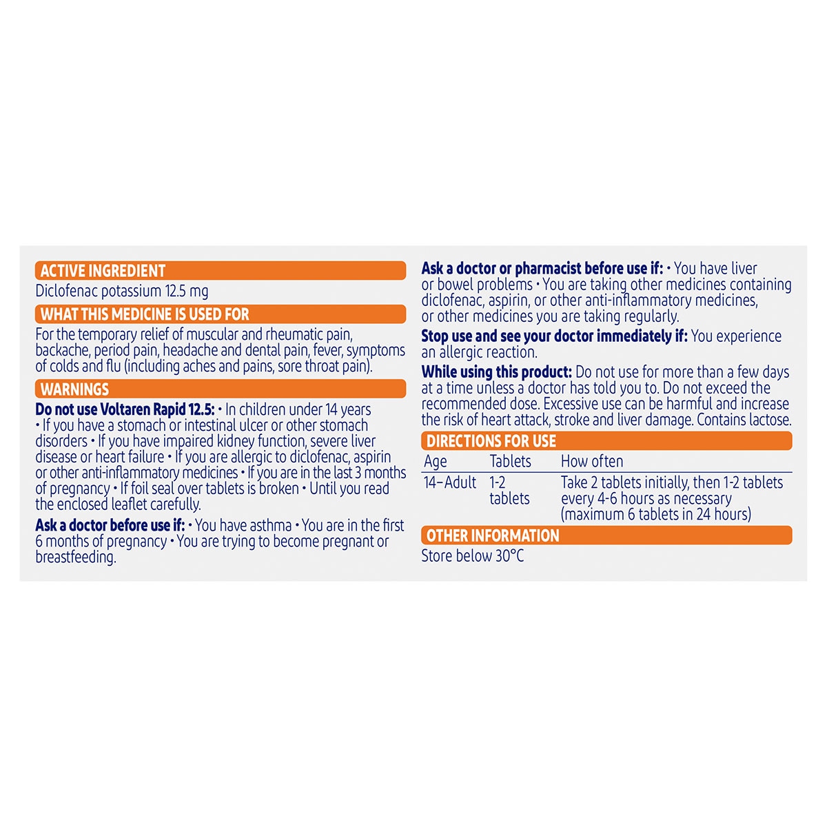 Voltaren Rapid 12.5mg Pain Relief 20 Tablets