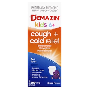 Demazin Kids 6+ Years Cough & Cold Relief Syrup Grape 200ml