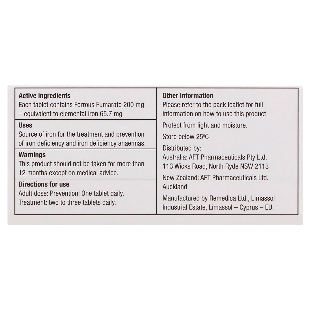 Ferro-Tab Iron 60 Film Coated Tablets