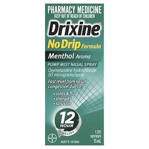 Drixine No Drip Nasal Spray Menthol 12 Hour Relief 15ml