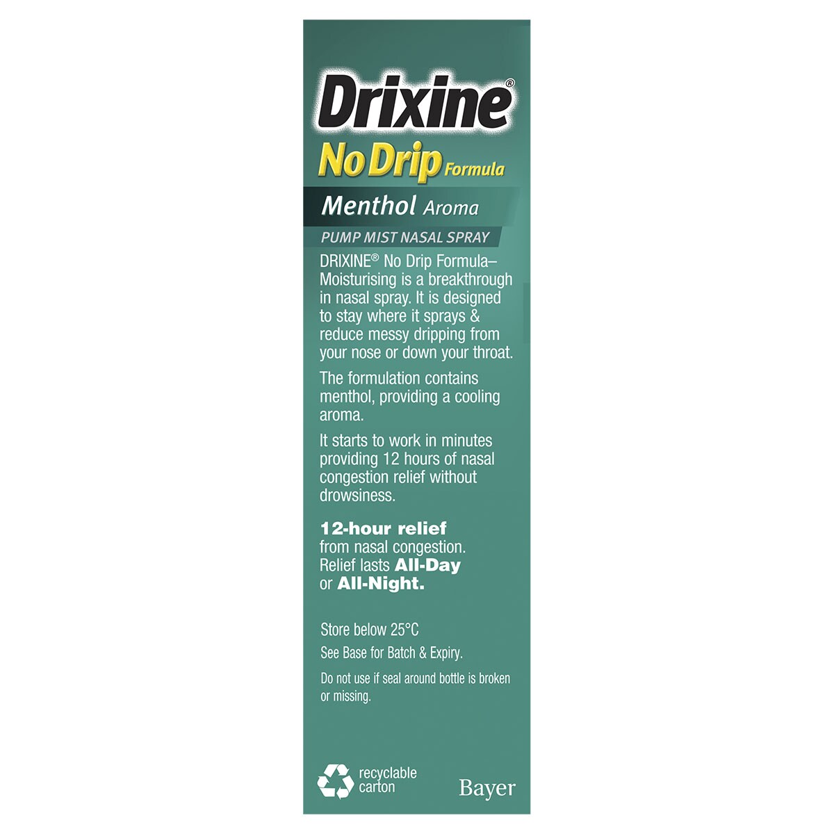 Drixine No Drip Nasal Spray Menthol 12 Hour Relief 15ml