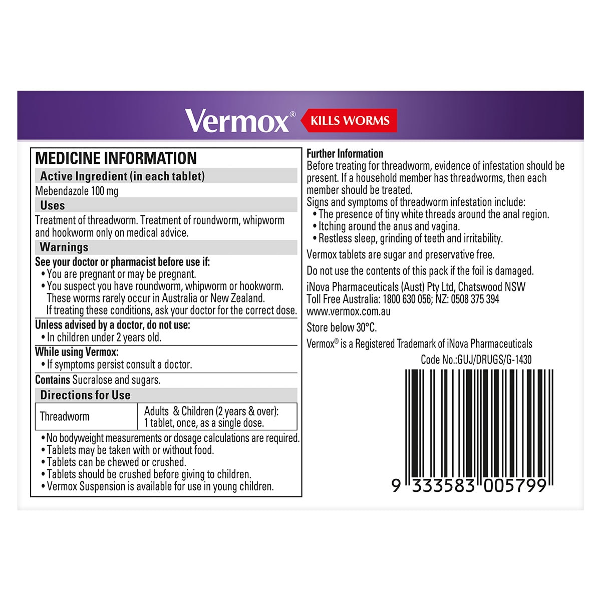 Vermox Worming Treatment Choc Chews 6 Chewable Tablets