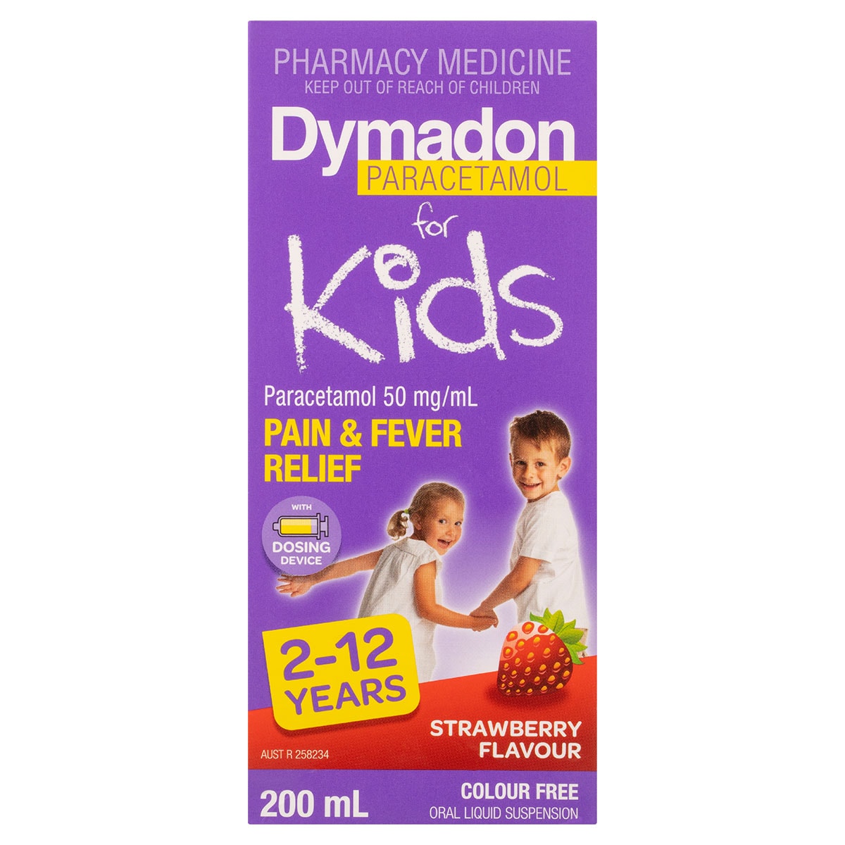 Dymadon for Kids 2-12 Years Pain & Fever Relief Strawberry 200ml