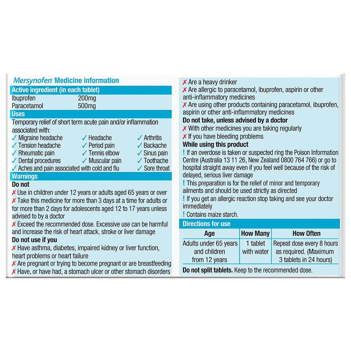 Mersynofen Dual Action Fast Pain Relief 12 Tablets