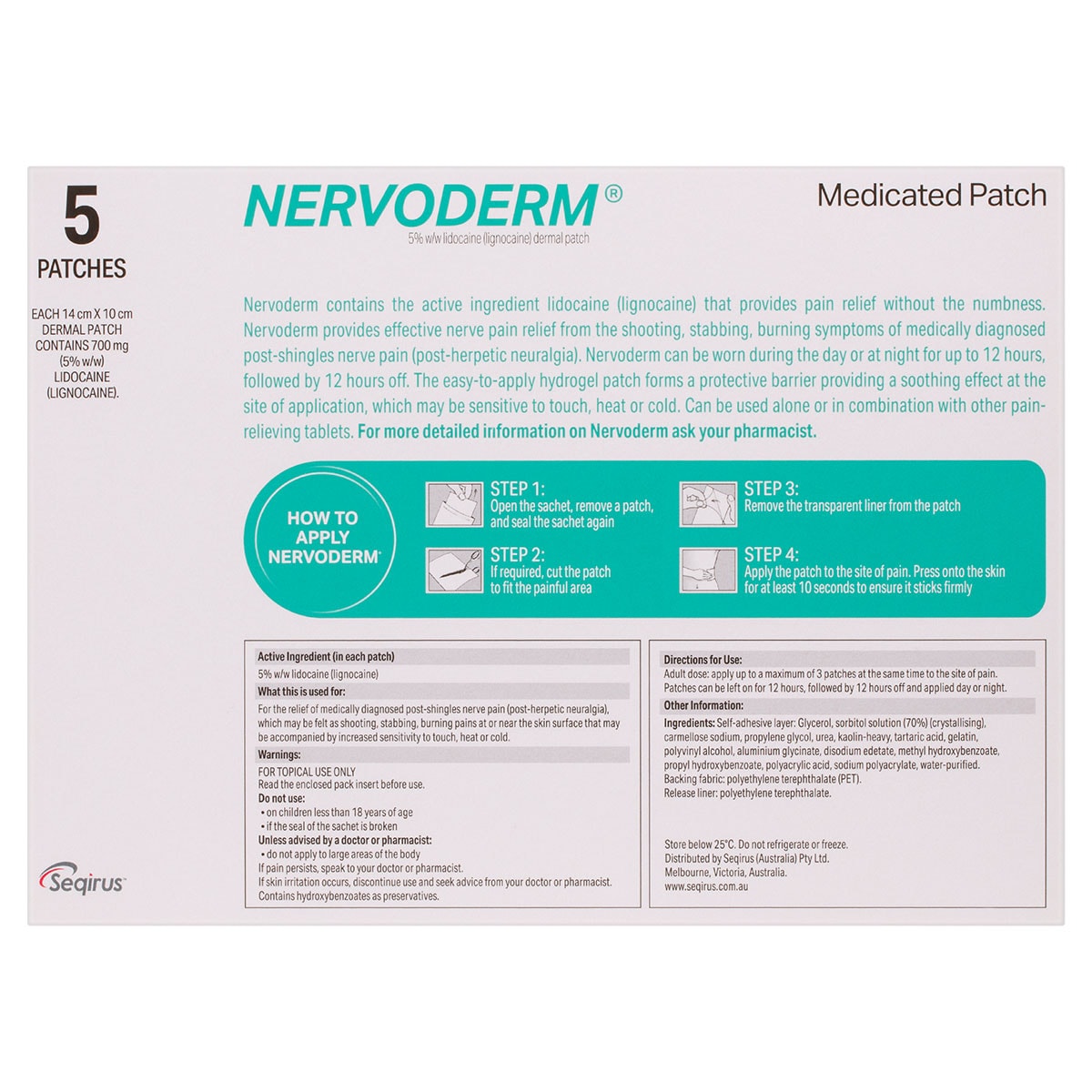 Nervoderm Nerve Pain Relief 5 Medicated Patches