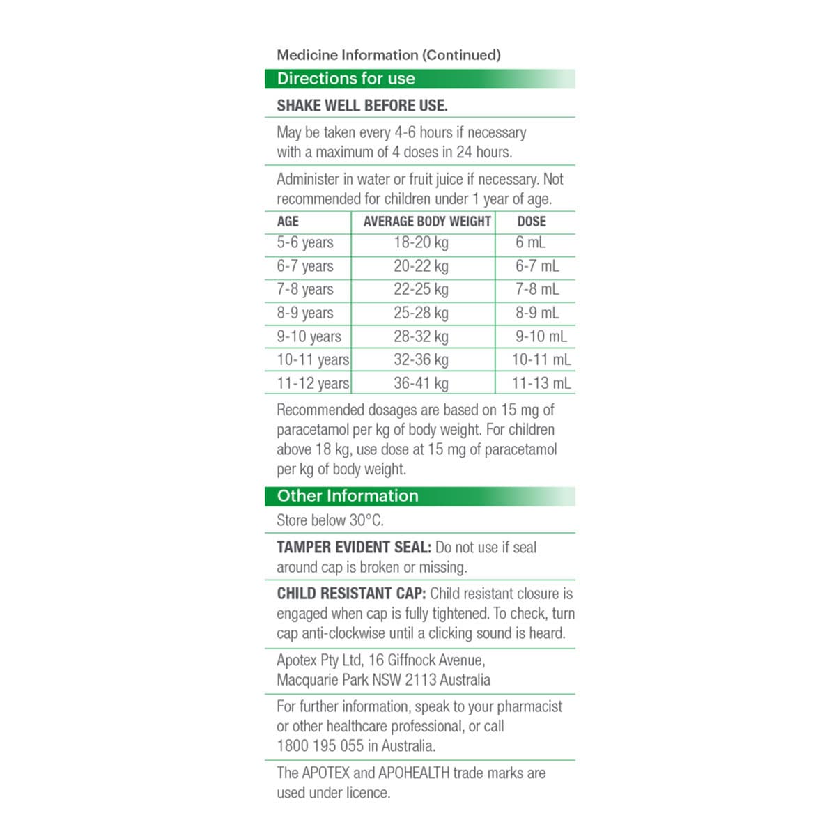 APOHEALTH Childrens Paracetamol 6 - 12 Years 200ml