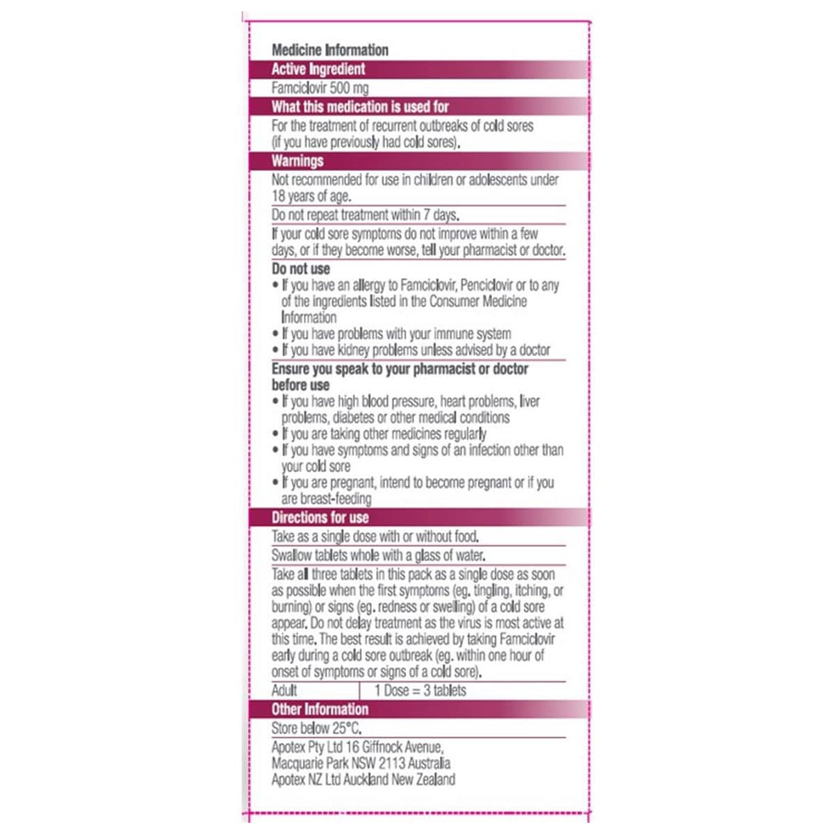 APOHEALTH Famciclovir (500mg) Famciclovir Once 3 Tablets