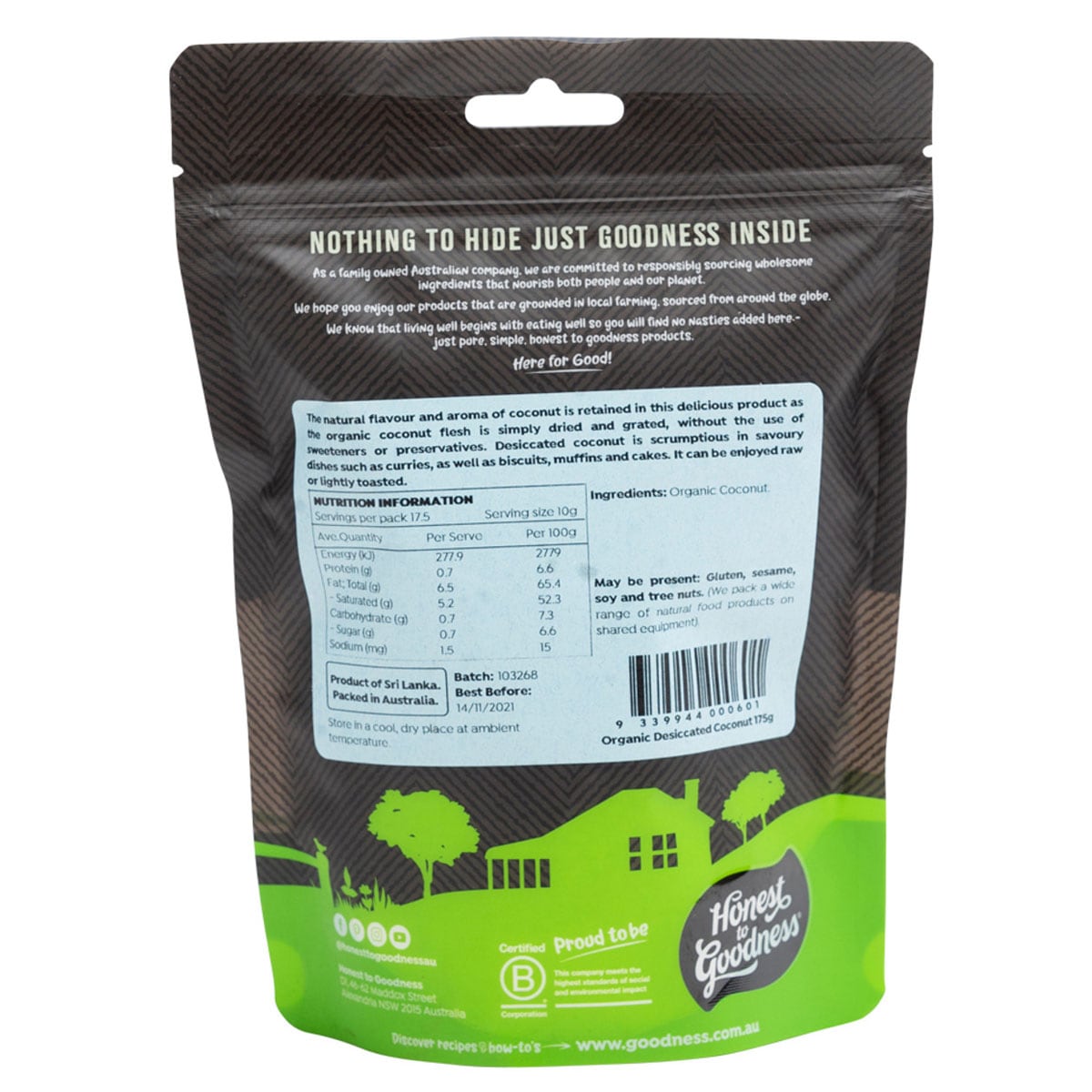 Honest To Goodness Organic Coconut Fine Desiccated 175G