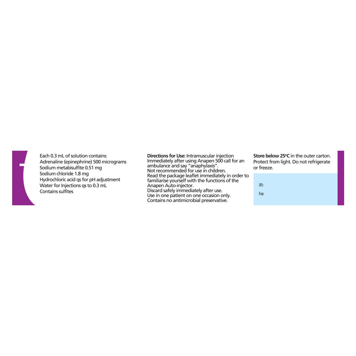 Anapen Adrenaline (500mcg) Auto-Injector 1 Pre-Filled Syringe