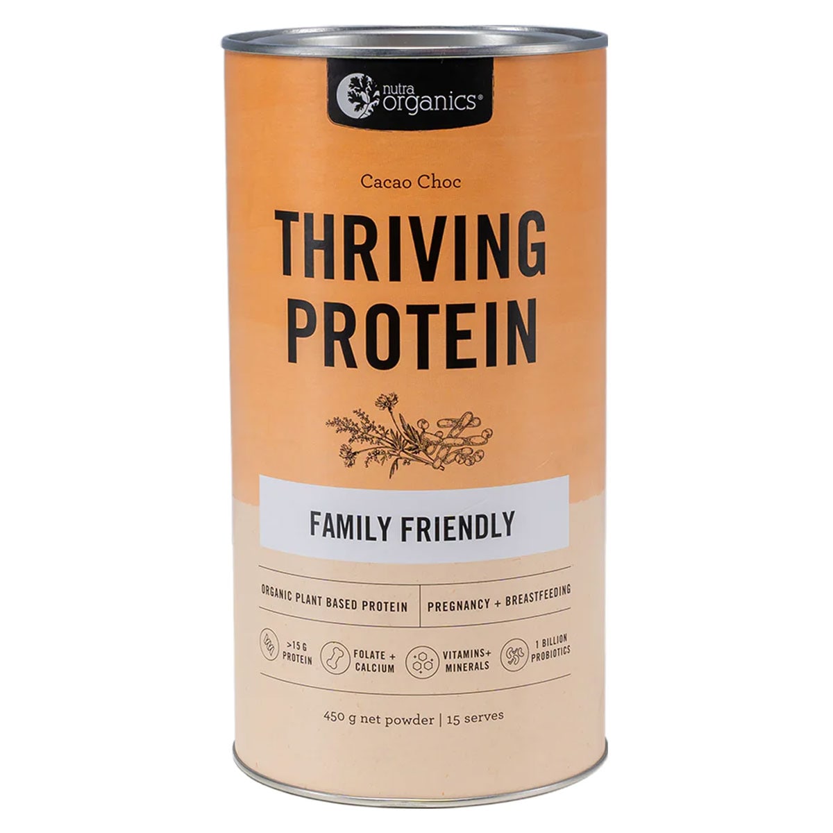 Nutra Organics Thriving Family Classic Cacao Choc Protein + Multivitamin 450G