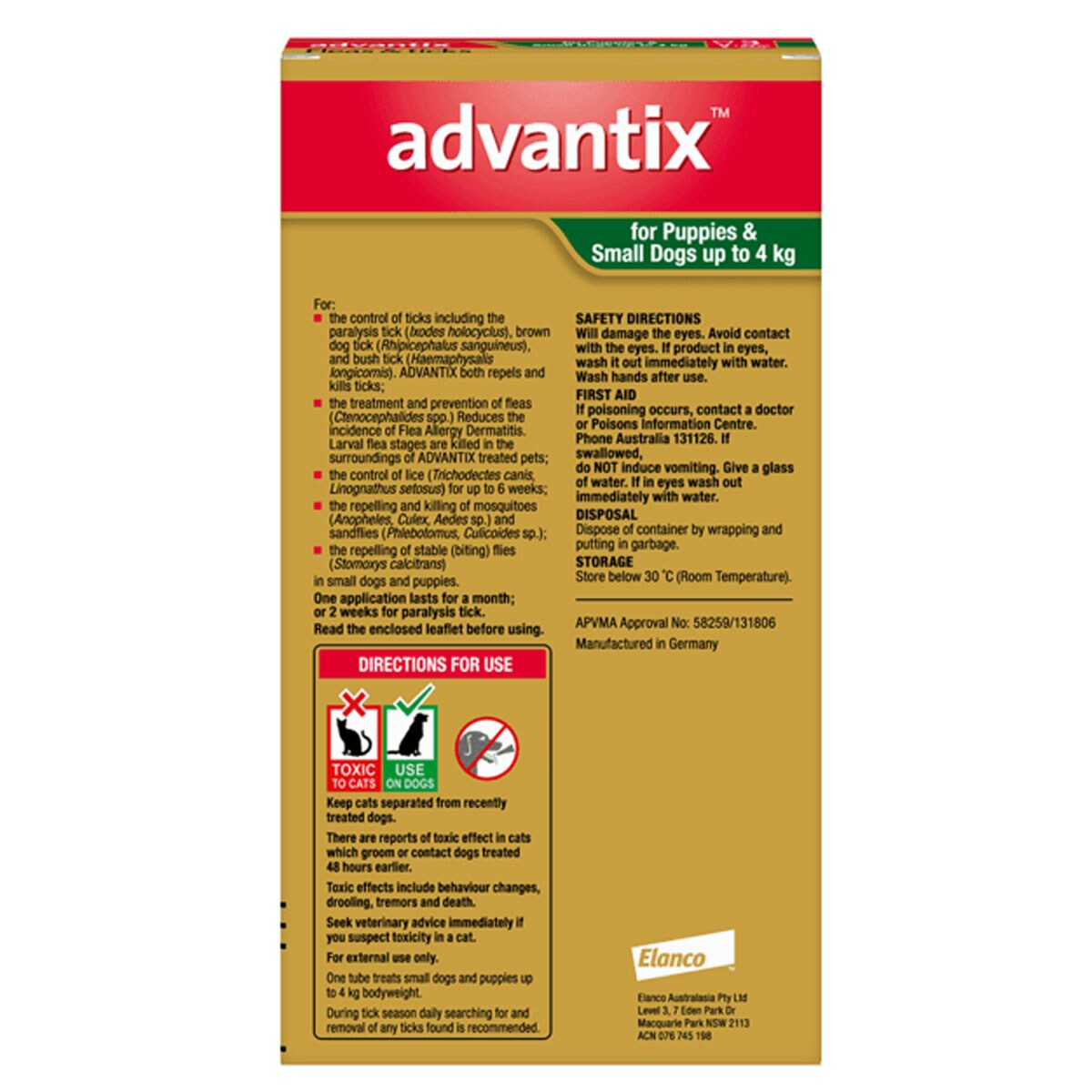 Advantix for Puppies & Small Dogs up to 4kg Green 6 Pack