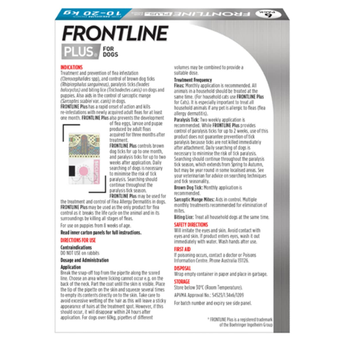 Frontline Plus For Medium Dogs 10-20Kg Blue 6 Doses