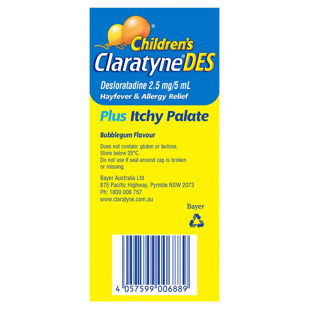ClaratyneDES Children's Hayfever & Allergy Relief Syrup Bubblegum 60ml