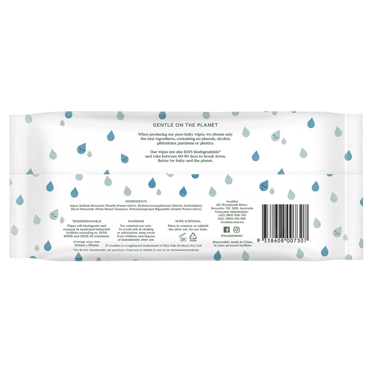 Tooshies by Tom Pure Water Baby Wipes 70 Pack