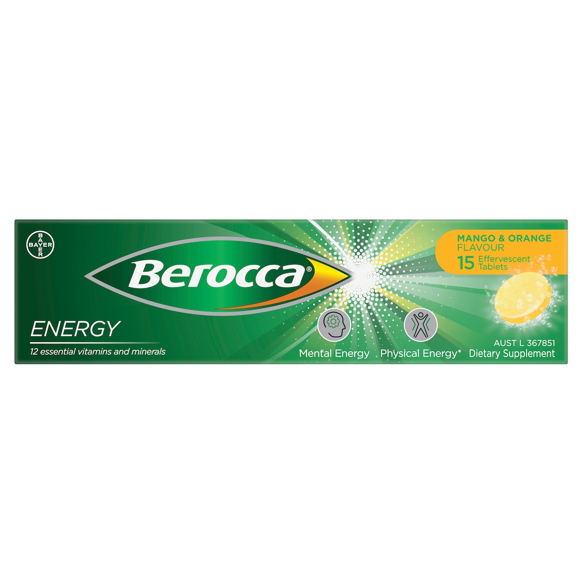 Berocca Energy Mango & Orange 15 Effervescent Tablet