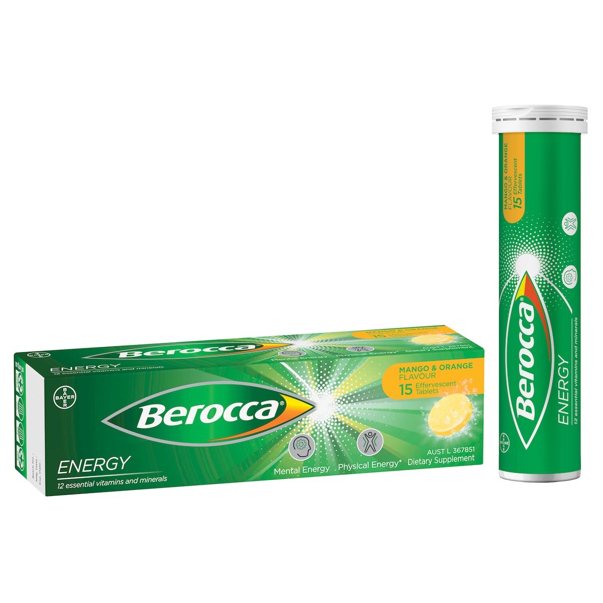 Berocca Energy Mango & Orange 15 Effervescent Tablet