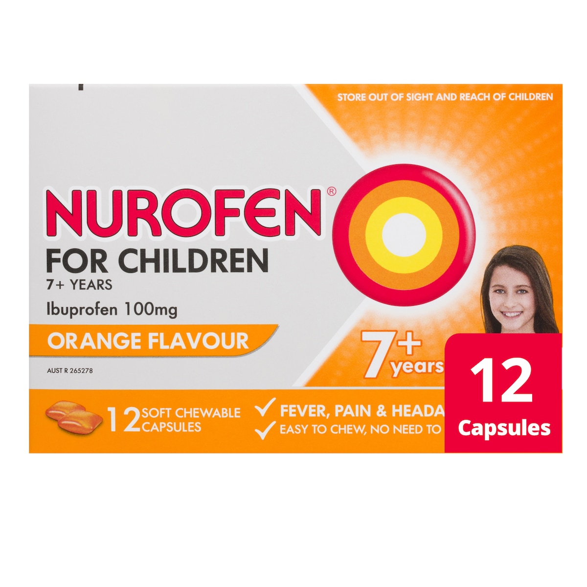 Nurofen For Children 7+ Years Orange 12 Soft Chewable Capsules