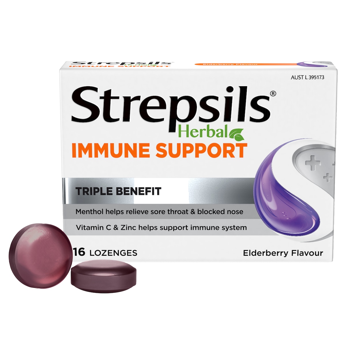 Strepsils Herbal Immune Support Elderberry Echinacea 16 Lozenges