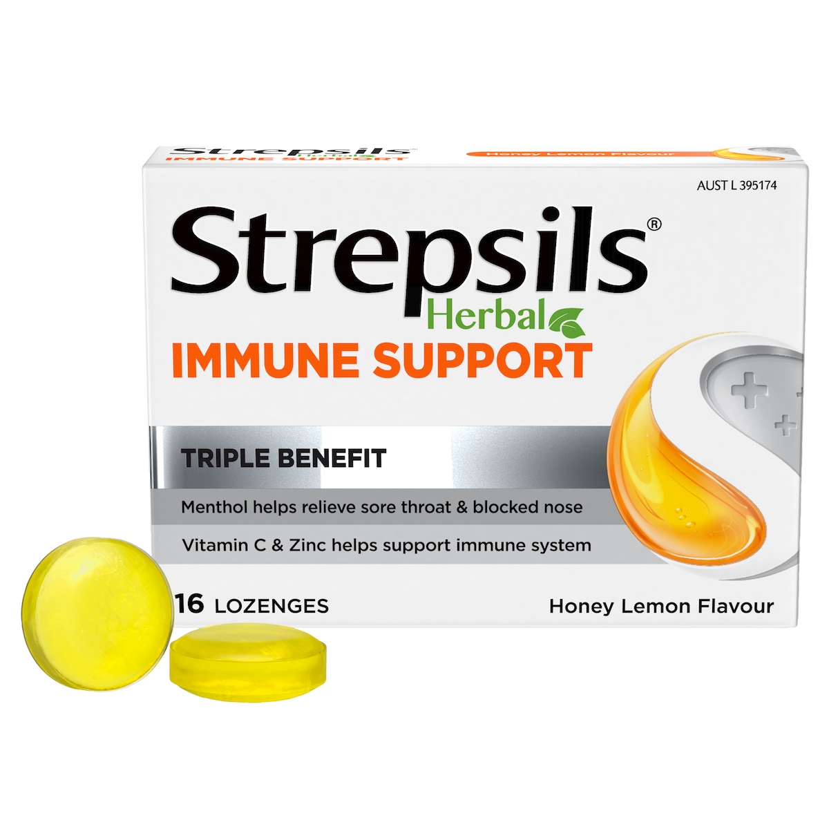 Strepsils Herbal Immune Support Honey Lemon 16 Lozenges