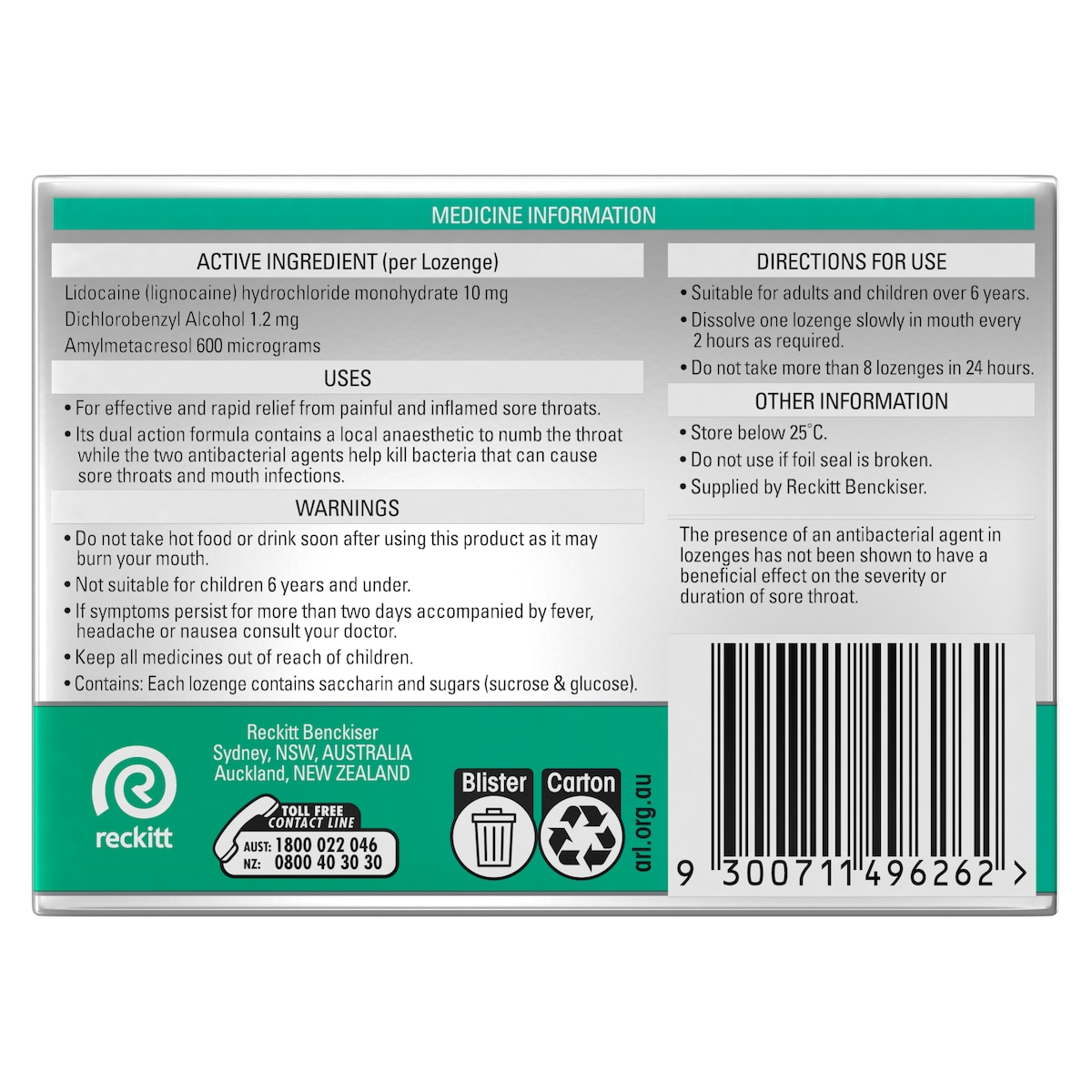 Strepsils Plus Anaesthetic Dual Action Menthol 16 Lozenges