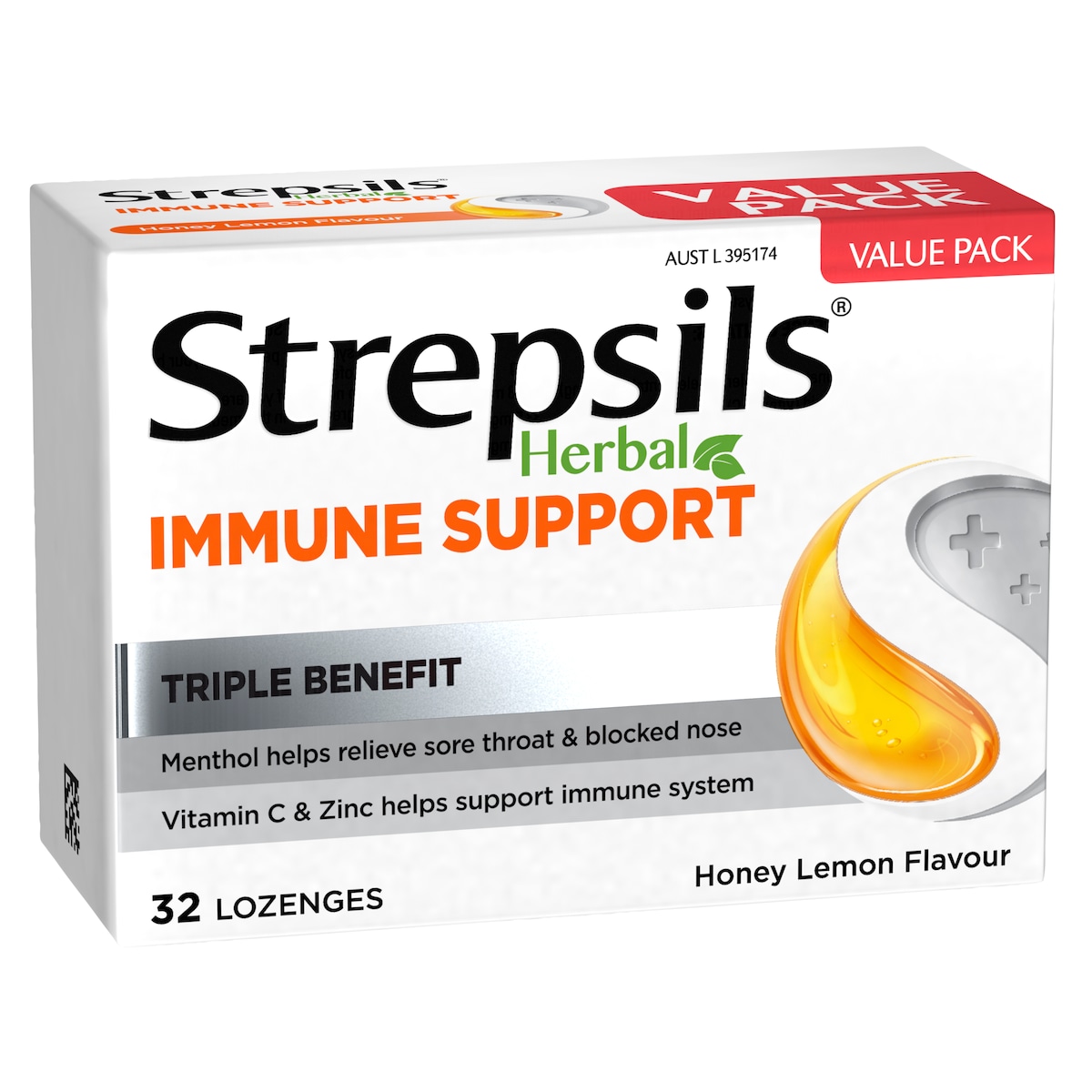 Strepsils Herbal Immune Support Honey Lemon 32 Lozenges