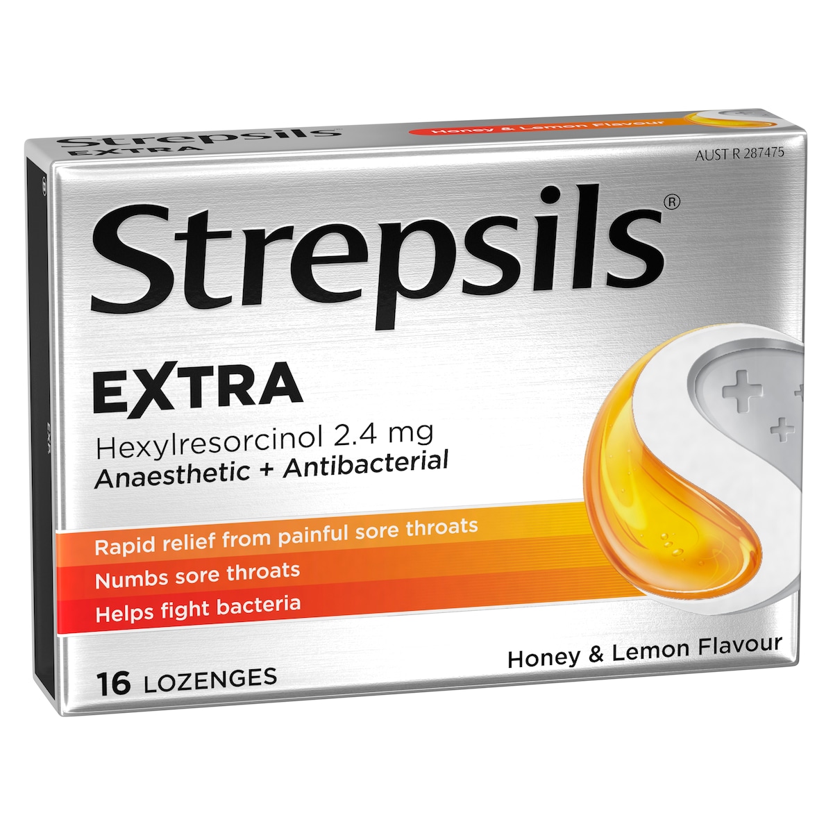 Strepsils Extra Rapid Sore Throat Relief With Anaesthetic Honey & Lemon 16 Lozenges