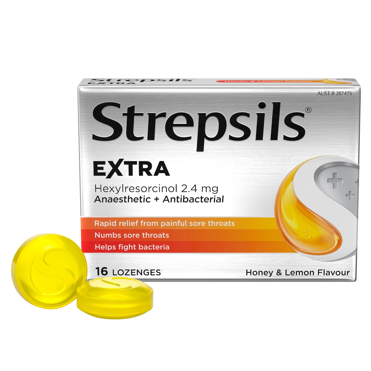 Strepsils Extra Rapid Sore Throat Relief With Anaesthetic Honey & Lemon 16 Lozenges