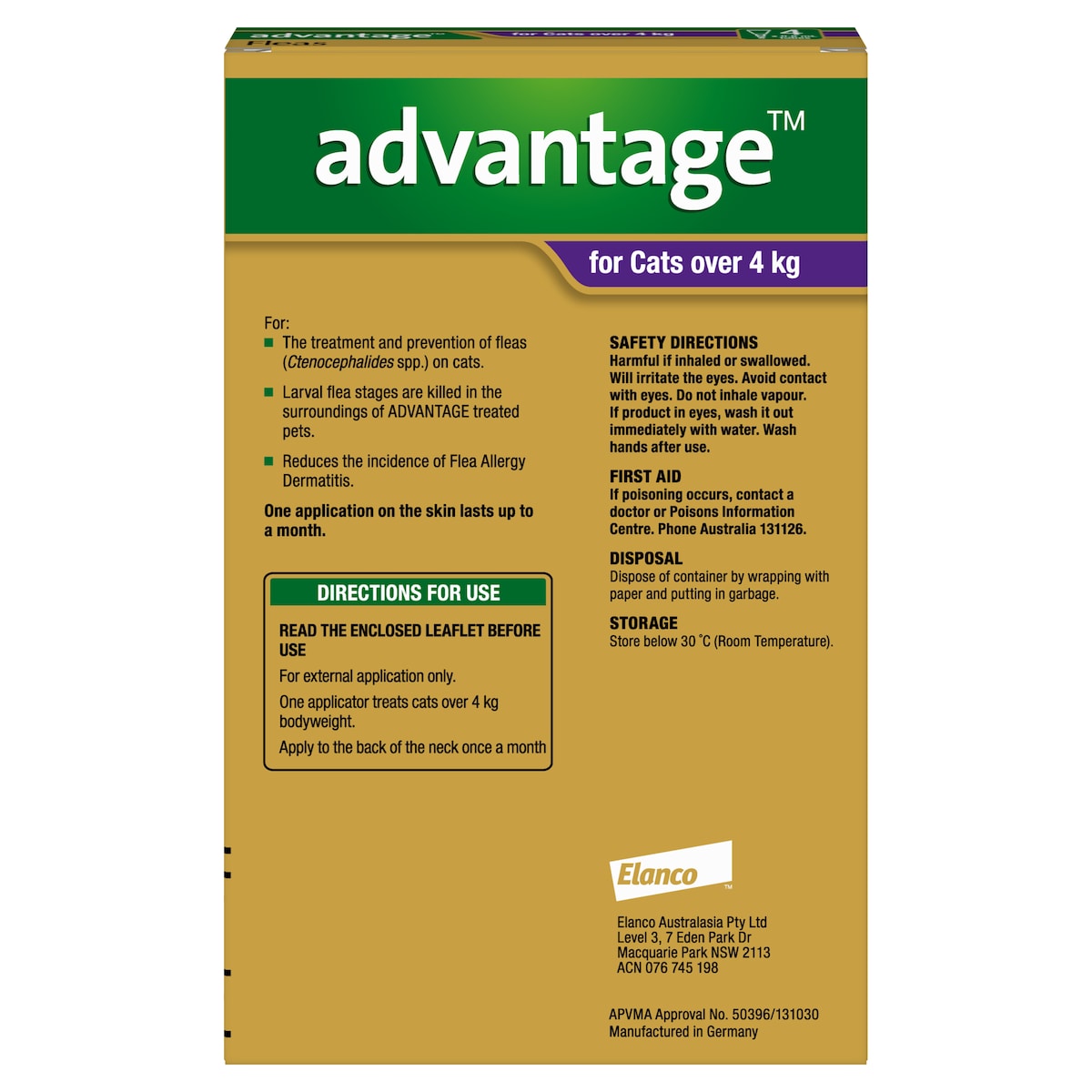 Advantage Cats Over 4Kg Large Purple 4 Pack