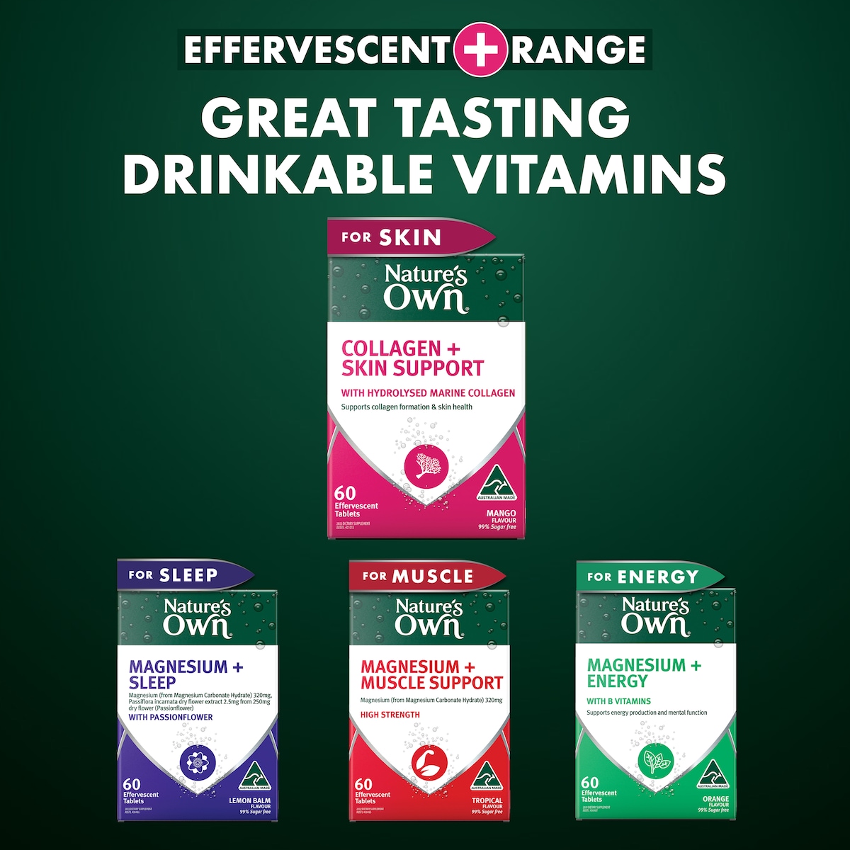 Nature's Own Collagen + Skin Support Effervescent 60 Tablets