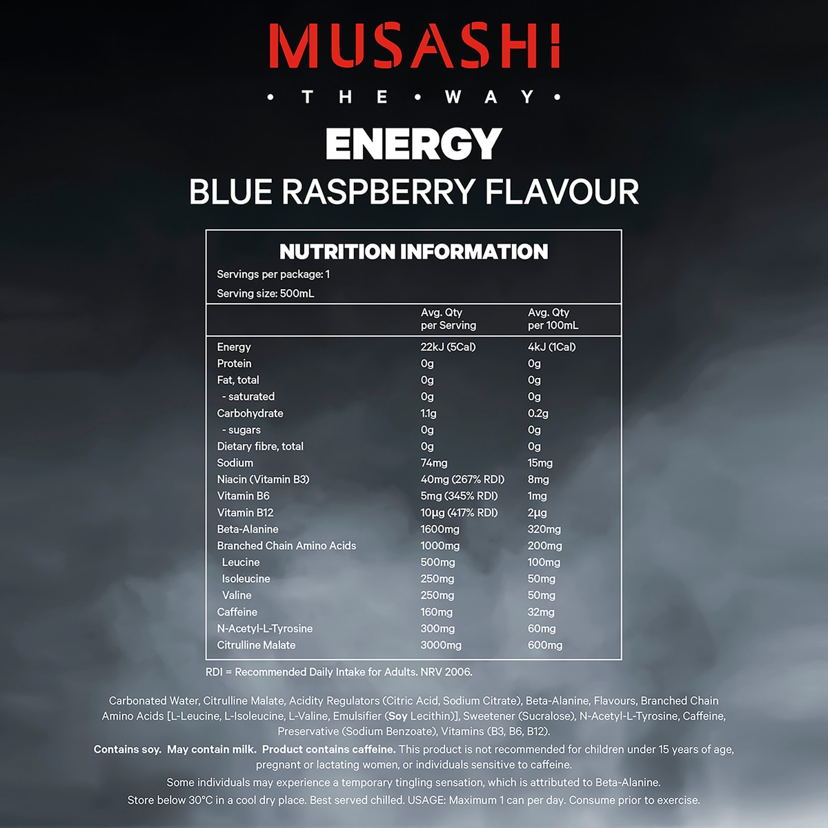 Musashi Energy Blue Raspberry 12 X 500Ml