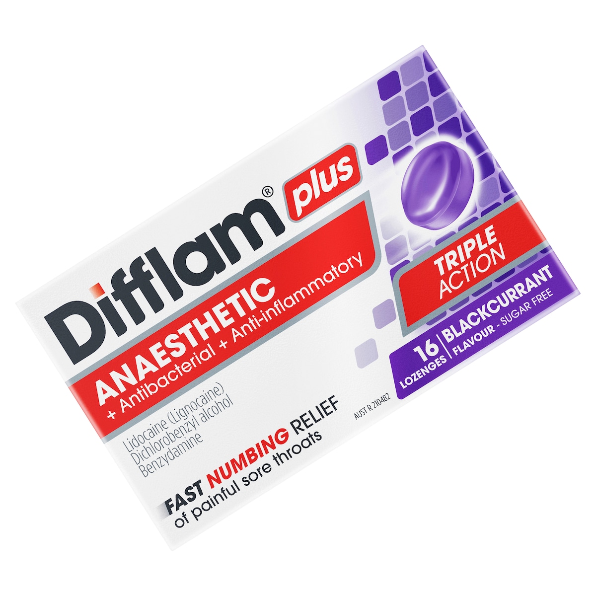 Difflam Plus Anaesthetic Sore Throat Lozenges Blackcurrant 16 Pack