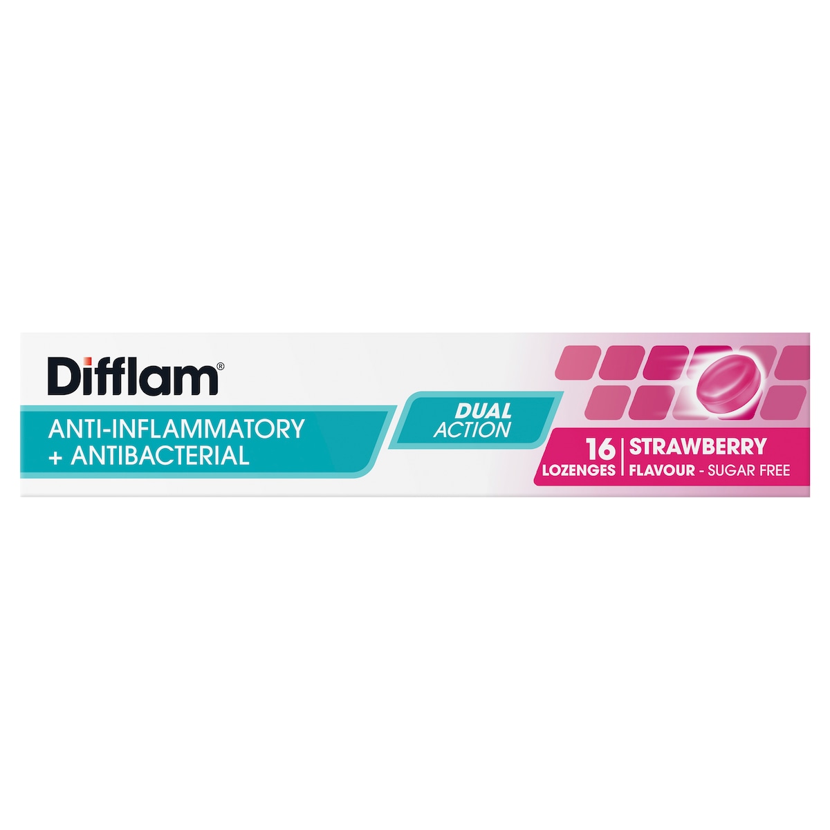 Difflam Sore Throat Lozenges Sugar Free Strawberry 16 Pack