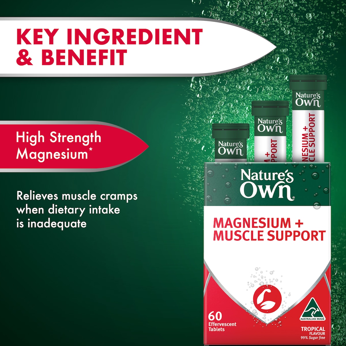 Nature's Own Magnesium + Muscle Support Effervescent 60 Tablets