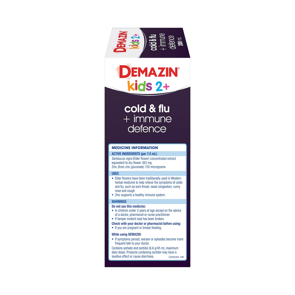 Demazin Kids 2+ Years Cold & Flu + Immune Defence Syrup Berry 200Ml