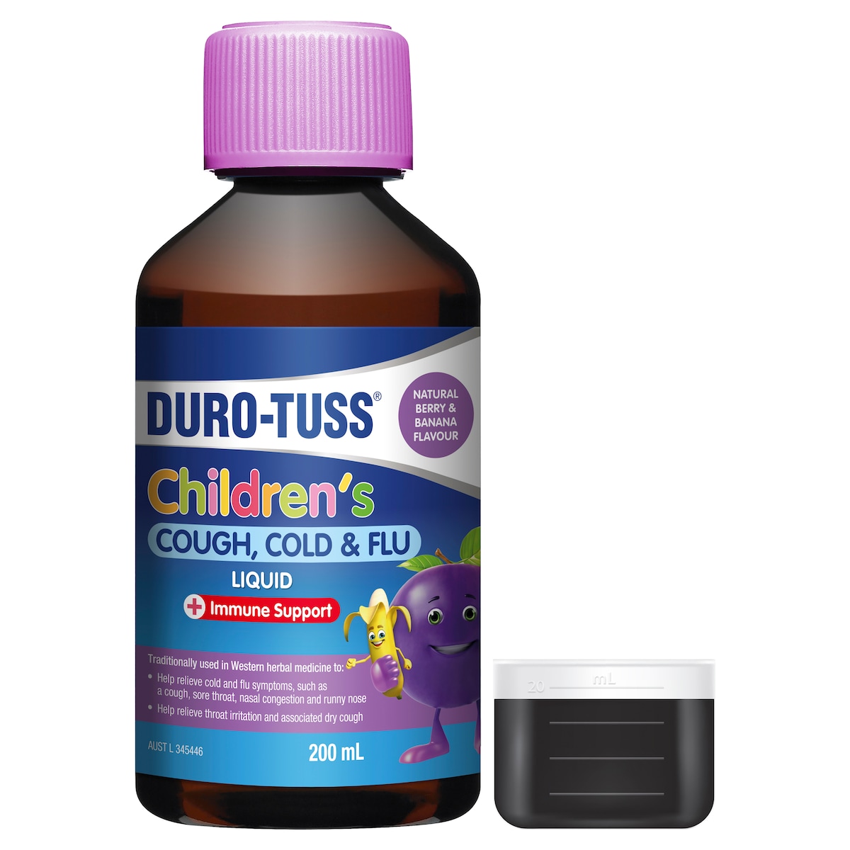 Durotuss Childrens Cough Cold & Flu + Immune Support Berry & Banana 200Ml