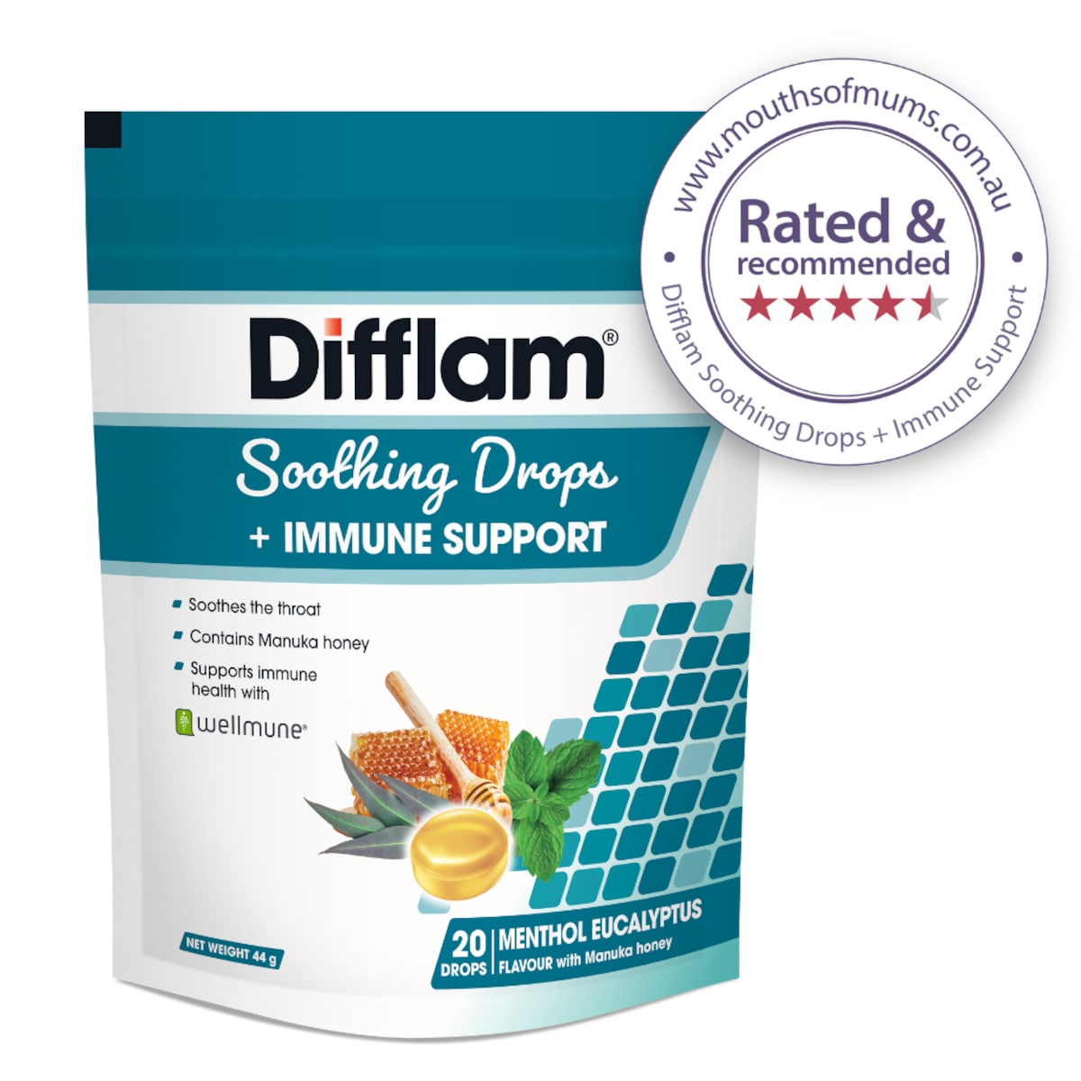 Difflam Soothing Drops + Immune Support Menthol Eucalyptus 20 Pack
