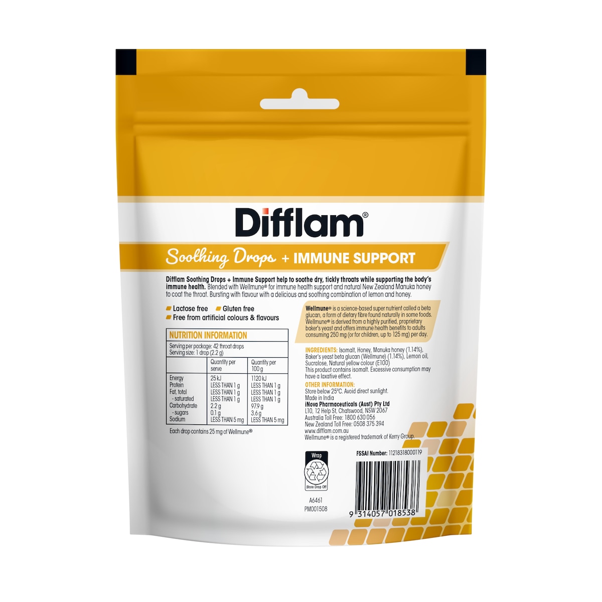 Difflam Soothing Drops + Immune Support Honey & Lemon 42 Pack