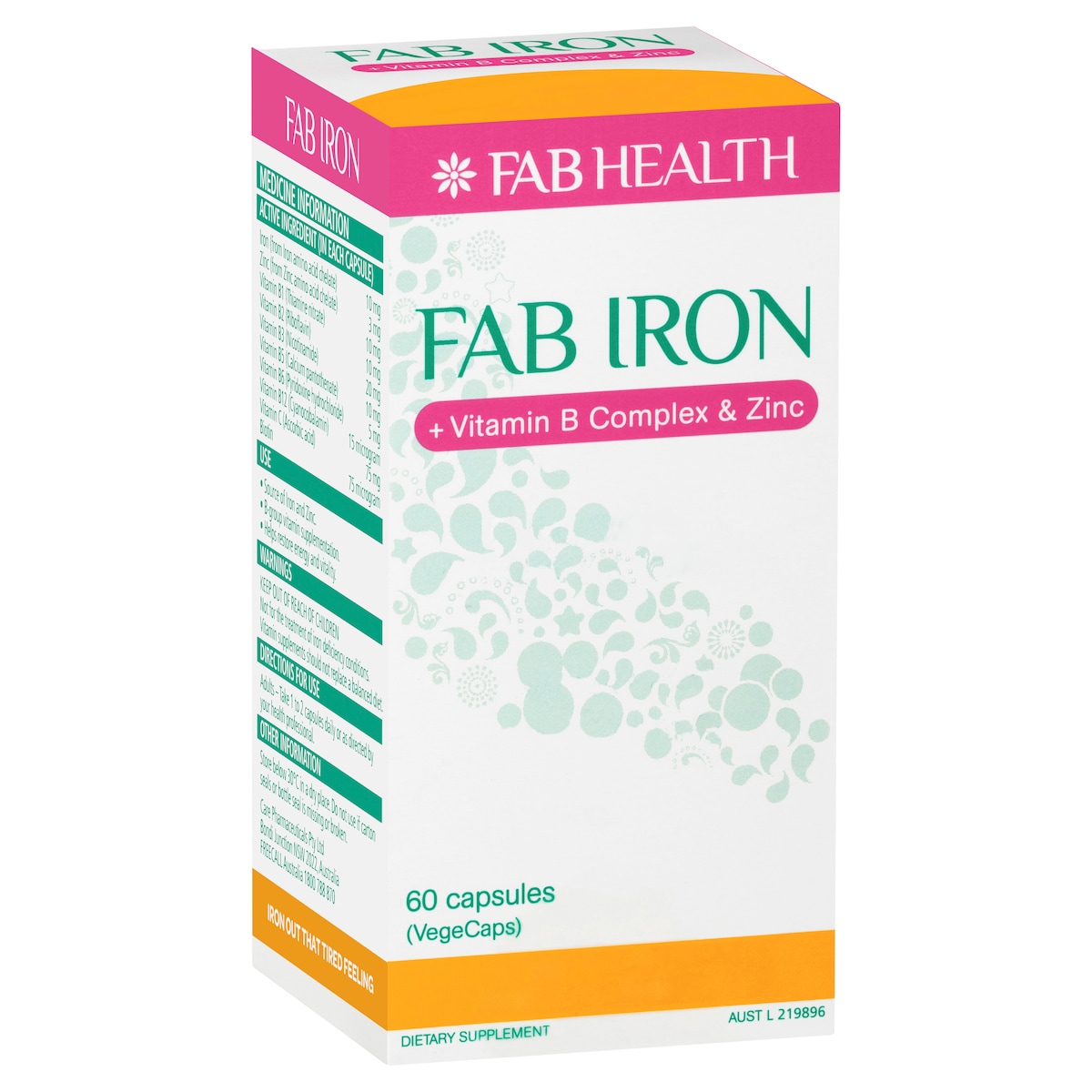 Fab Iron + Vitamin B + Zinc 60 Capsules