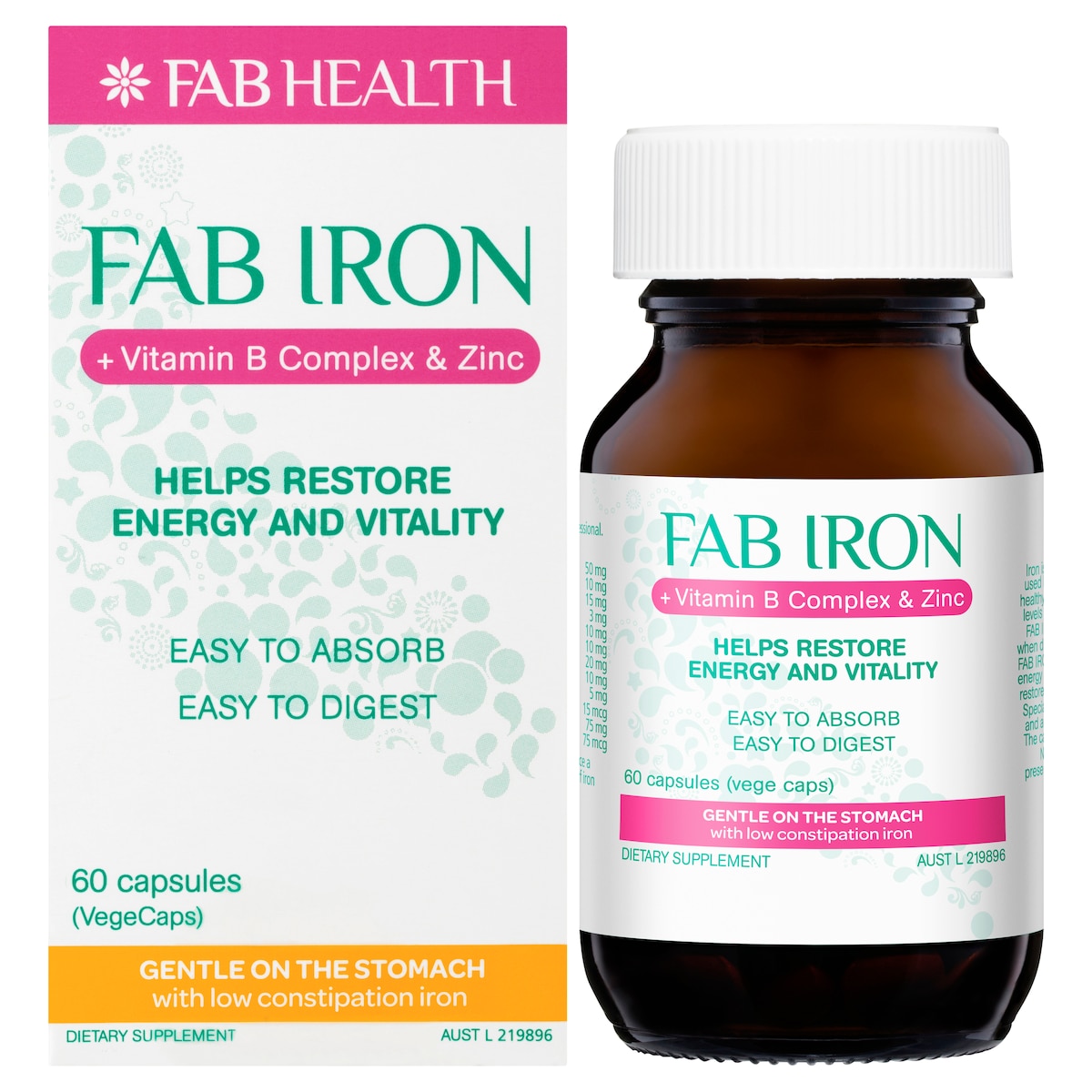 Fab Iron + Vitamin B + Zinc 60 Capsules