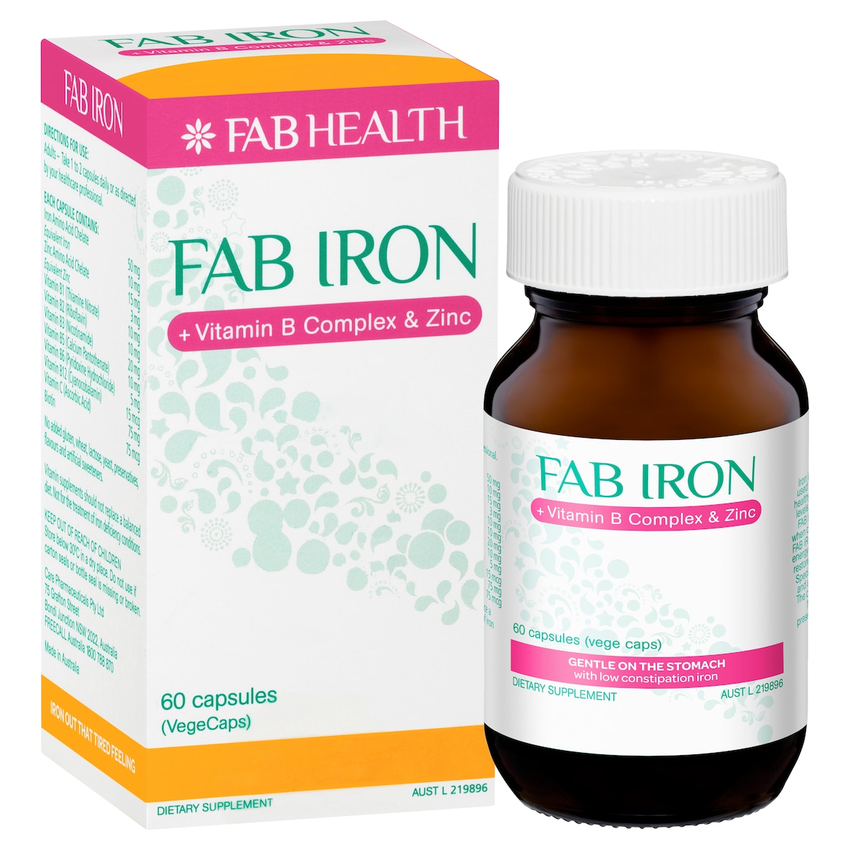 Fab Iron + Vitamin B + Zinc 60 Capsules