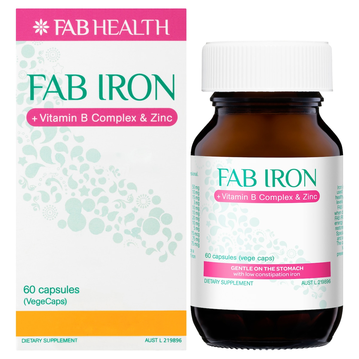 Fab Iron + Vitamin B + Zinc 60 Capsules